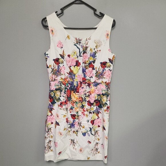 Talbots Cape Bouquets White Floral Sleeveless Sheath  Muni Dress Size 8P - Picture 2 of 8